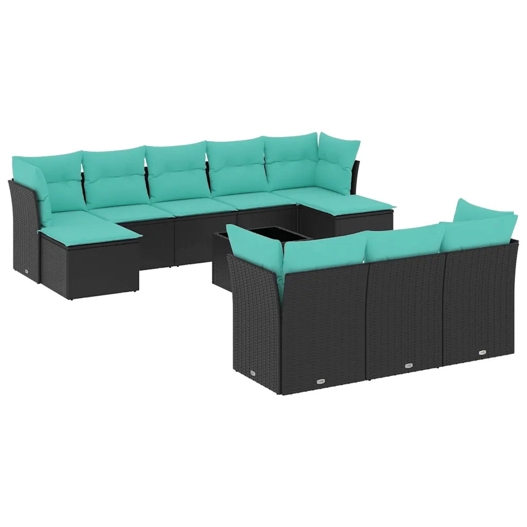 Set Divani da Giardino 11 pz con Cuscini Nero in Polyrattan 3218337