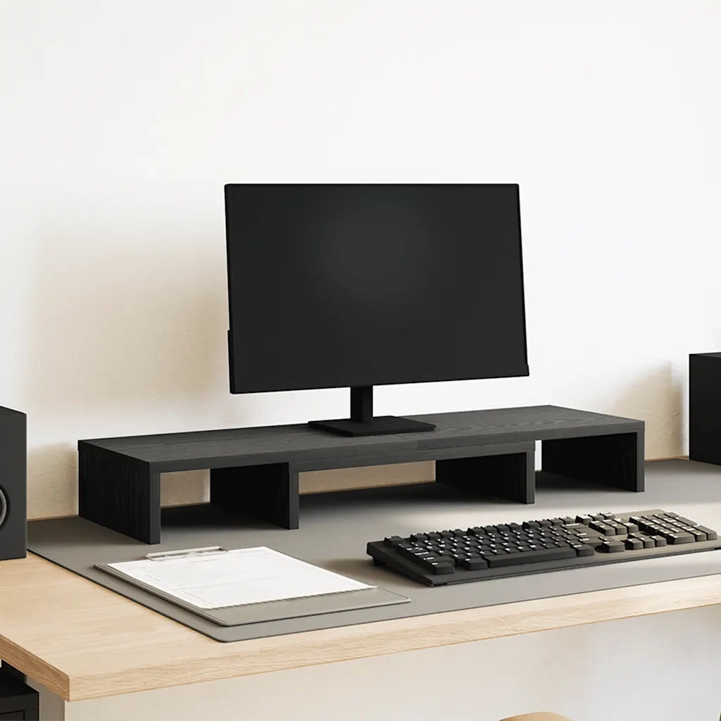 Supporto per Monitor Regolabile Rovere Nero 80x24x10,5 cm