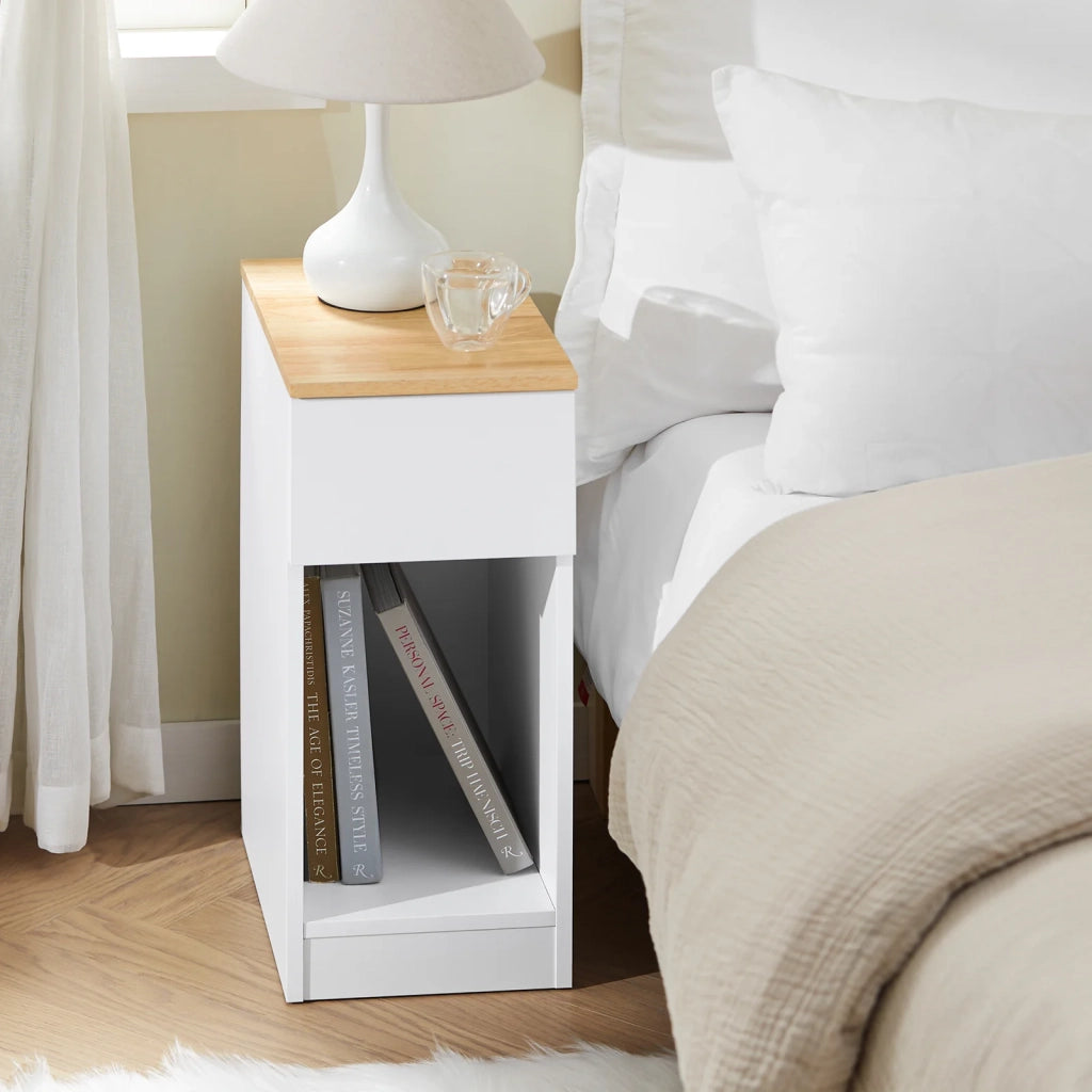 SoBuy Comodino Sottile comodino per camera da letto con cassetto e ripiano comodini per camera da letto e soggiorno Tavolino divano Bianco L25 x P40 x A60 cm FBT111-II-WN