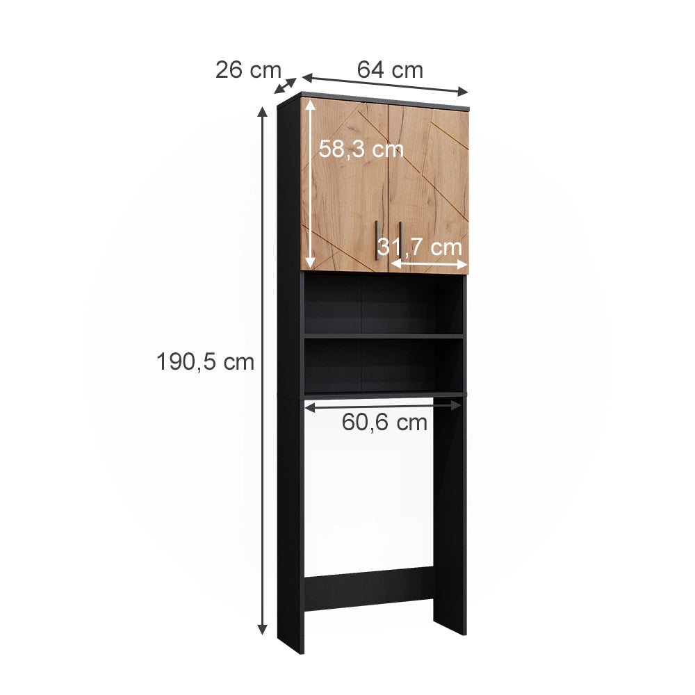 Vicco Mobiletto per lavatrice Quercia dorata/antracite 64 x 190.5 cm
