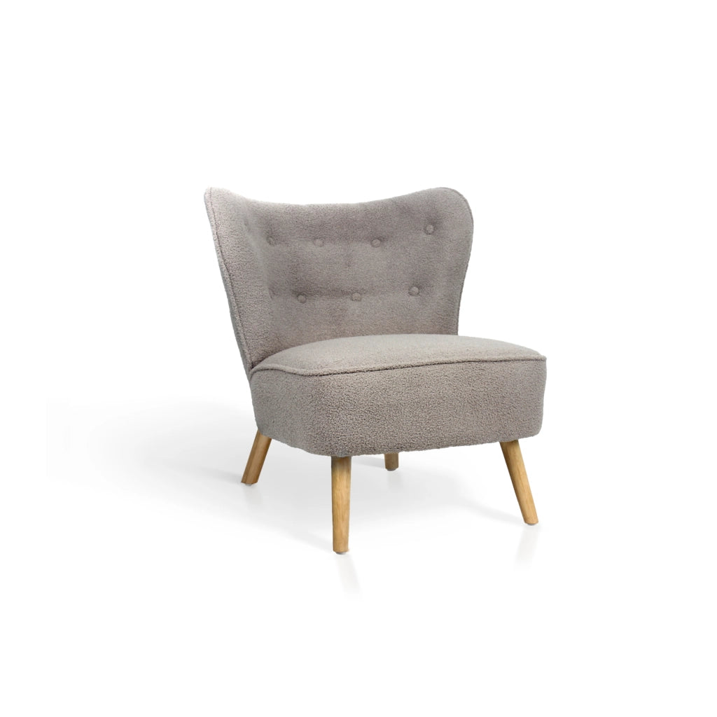 Poltrona Hispanohogar tessuto bouclé grigio con gambe Hispanohogar legno 78x72x80