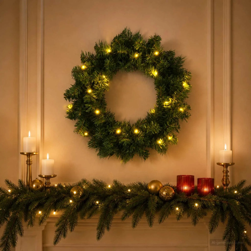 Ghirlanda di Natale Verde Diam. 50 cm PVC 25 LED 42056963