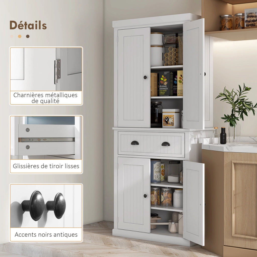 Credenza cucina 4 ante cassetto ripiani regolabili ¨C Xylo ¨C bianco 76x40x183 cm