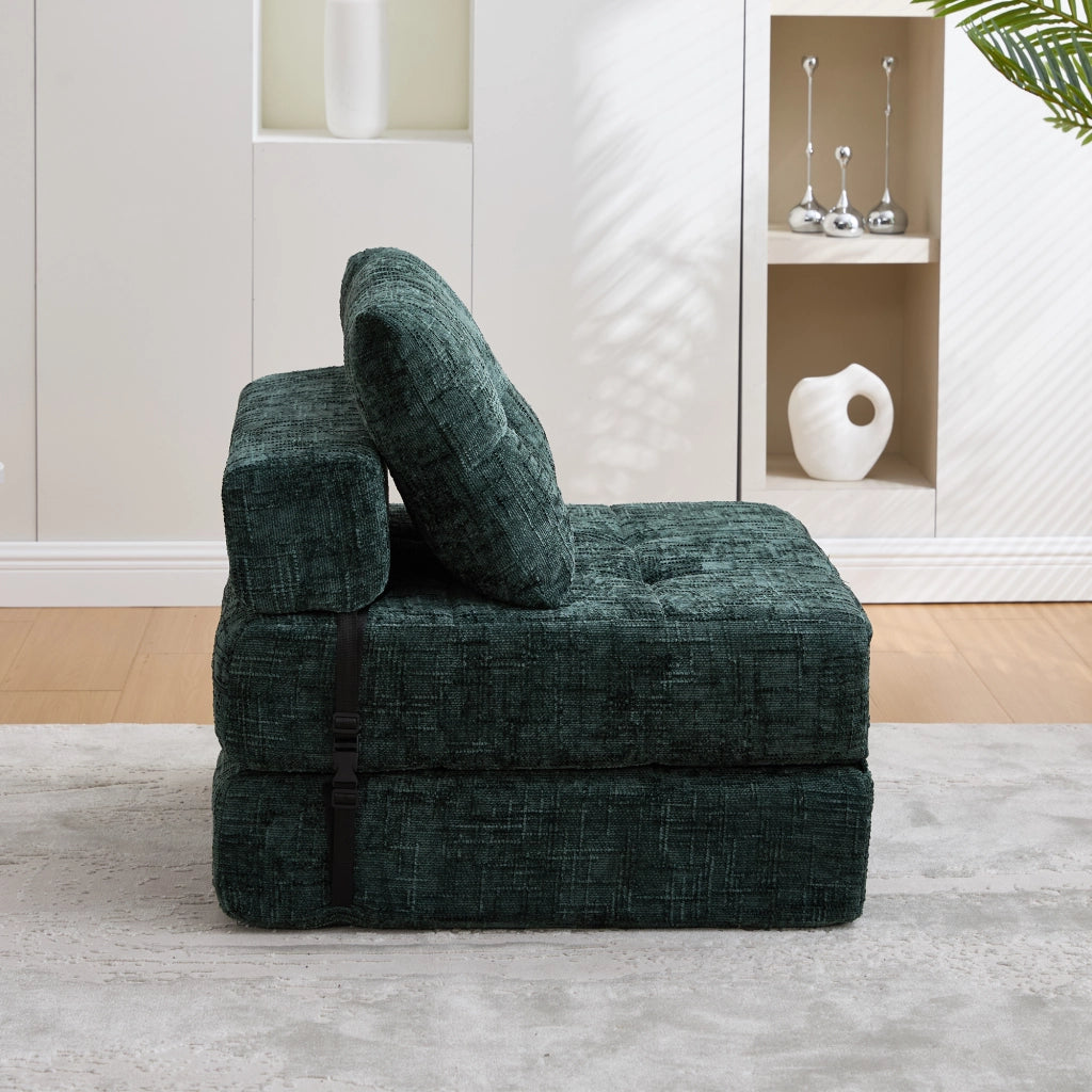 DIVANO LETTO Pieghevole 79x180 cm in Chenille Verde smeraldo con cuscini