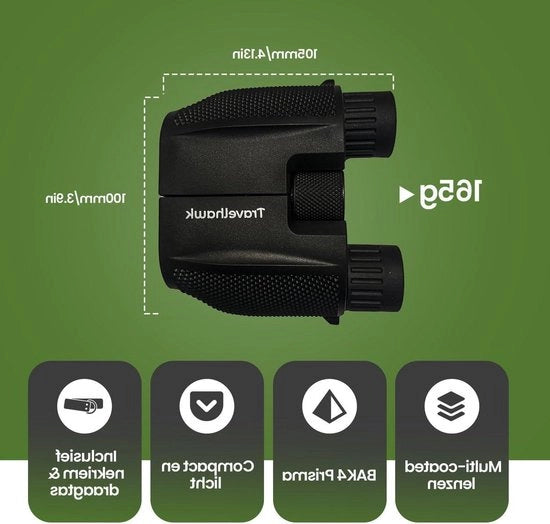 10 x 25 HD Prisma verrekijker compacto BAK4 - acqua resistente, per osservazione degli uccelli, caccia, viaggi, safari - con tasca da trasporto e cinturino - nero