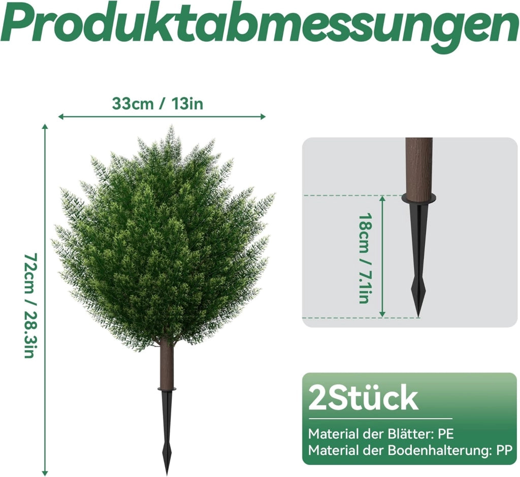 2 piante artificiali, 70 cm, in PE, con picchetti, piante artificiali, per soggiorno, camera da letto, ufficio, albero
