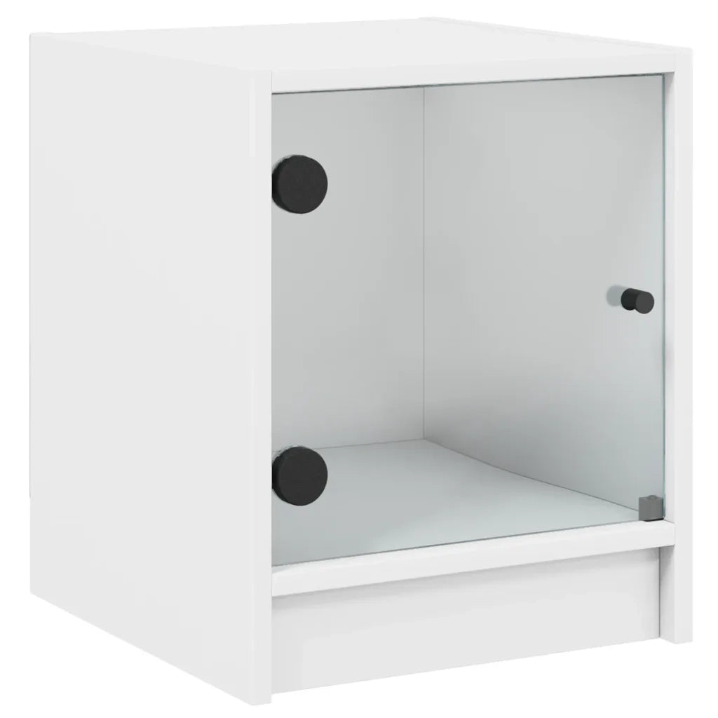 Comodini con Ante in Vetro 2pz-Set di 2 Tavolino da notte Bianco 35x37x42 cm