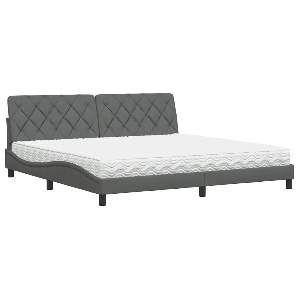 Letto con Materasso Grigio Scuro 200x200 cm in Tessuto