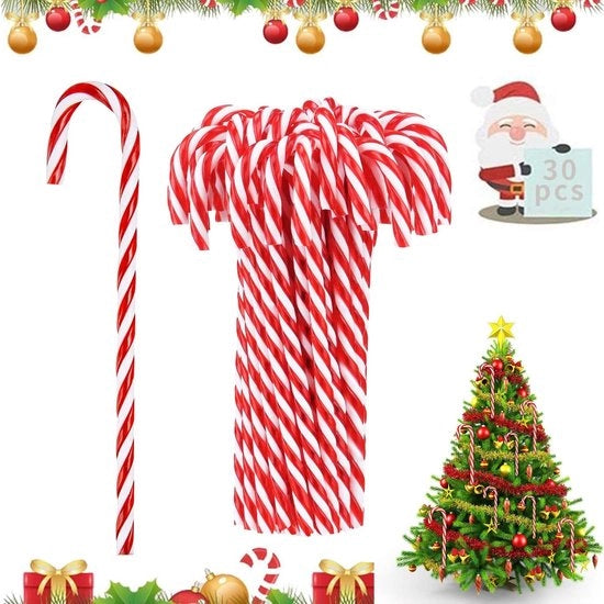 Decorazioni per albero di Natale - 30 pezzi - Stuvi rossi e bianchi - 15 cm - Acrilico - Decorazioni per Natale