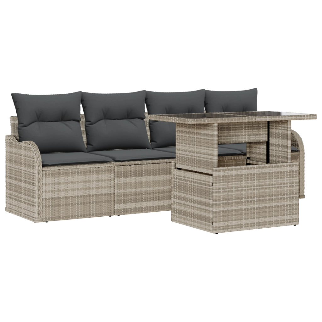 Set divani giardino  5 pezzi con cuscini grigio chiaro in polyrattan