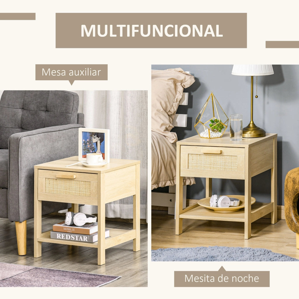 Comodino con cassetto in rattan e ripiano inferiore ¨C Minimal ¨C 40x40x48 cm Natural