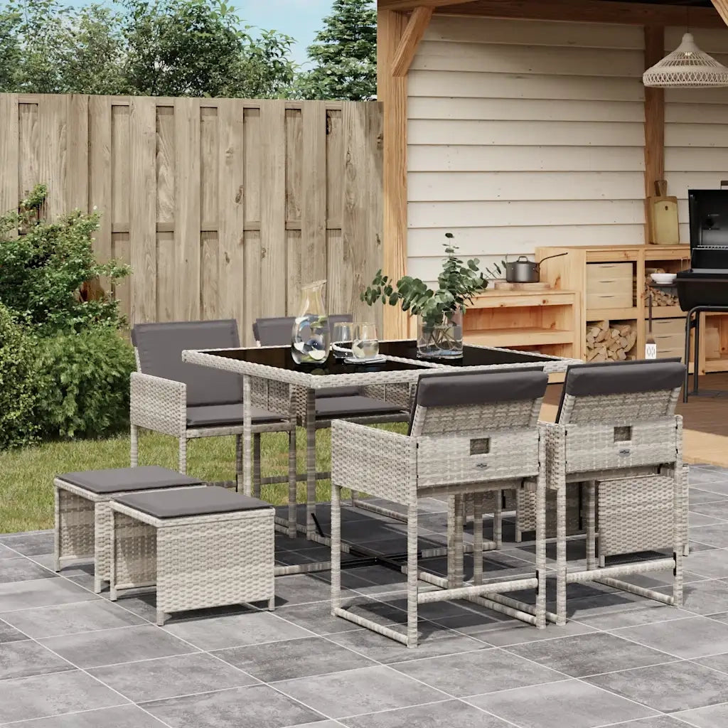 Set Pranzo da Giardino 9pz | Set Salotto da Giardino con Cuscini Grigio Chiaro Polyrattan