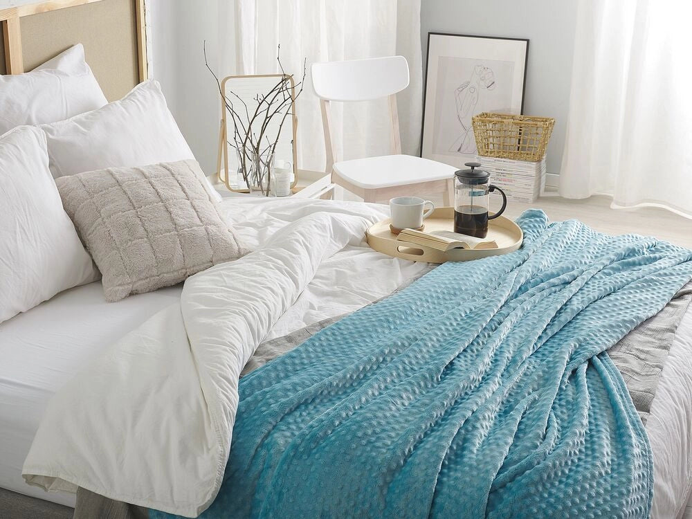 Coperta Plaid Azzurro 200 x 220 con nappe Texture Popcorn Morbido Copriletto
