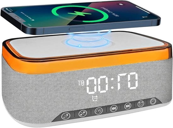 Alarme digitale con illuminazione, diffusore Bluetooth, ricarica senza fili - 12 colori di luce notturna, sveglia per donne e uomini