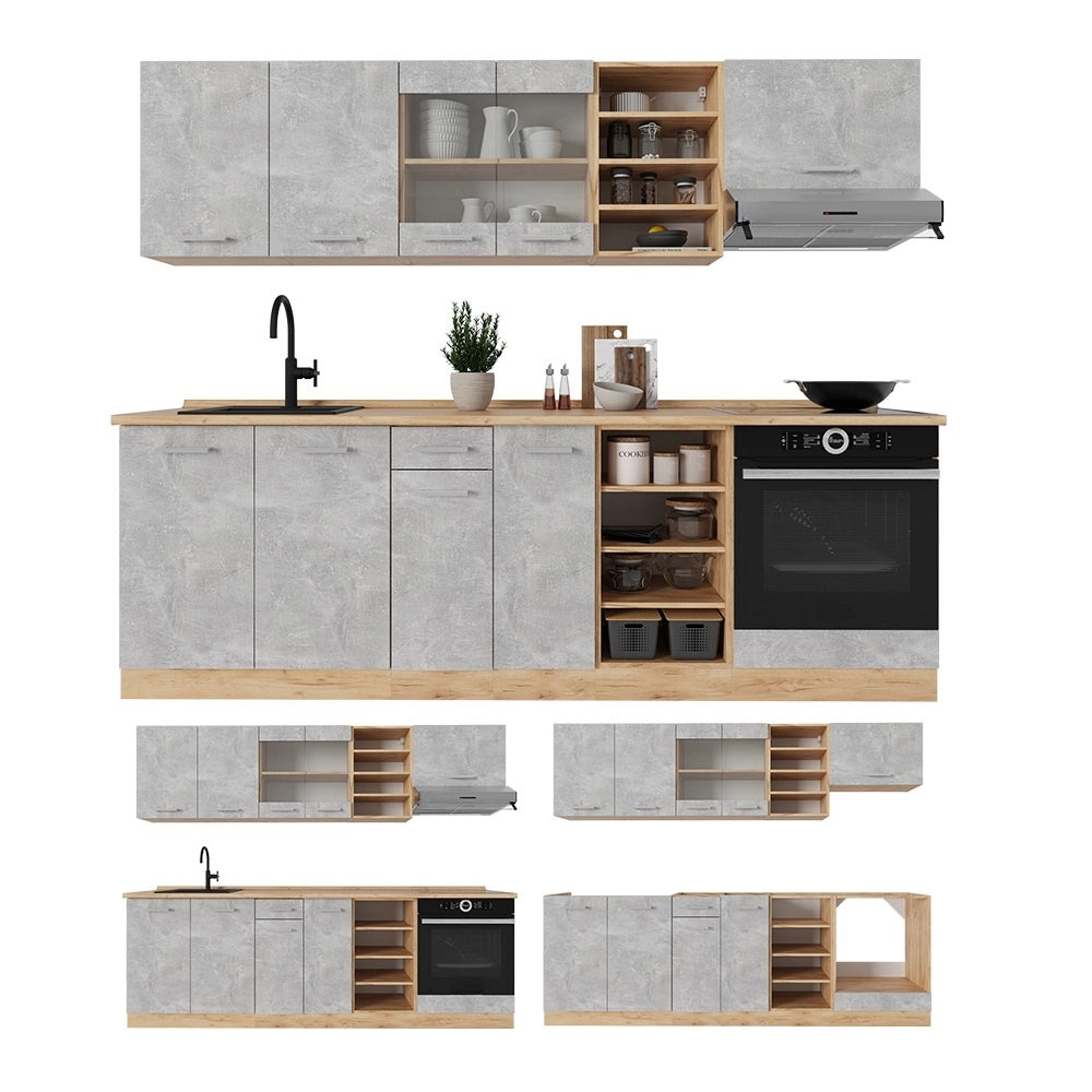Cucina componibile R-Line Calcestruzzo/Rovere dorato 240 cm, PL Rovere Vicco