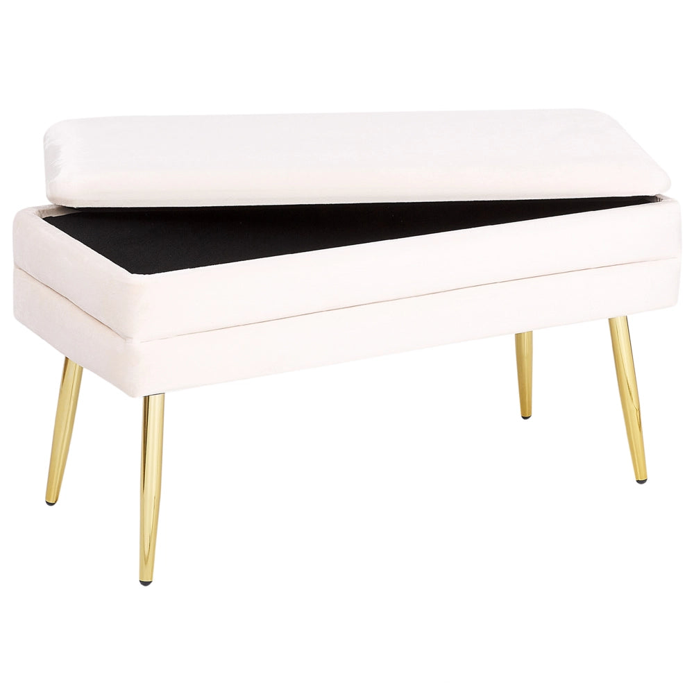 Panca portaoggetti per camera da letto velluto di poliestere crema gambe dorate design glam mobili da soggiorno a tinta unita