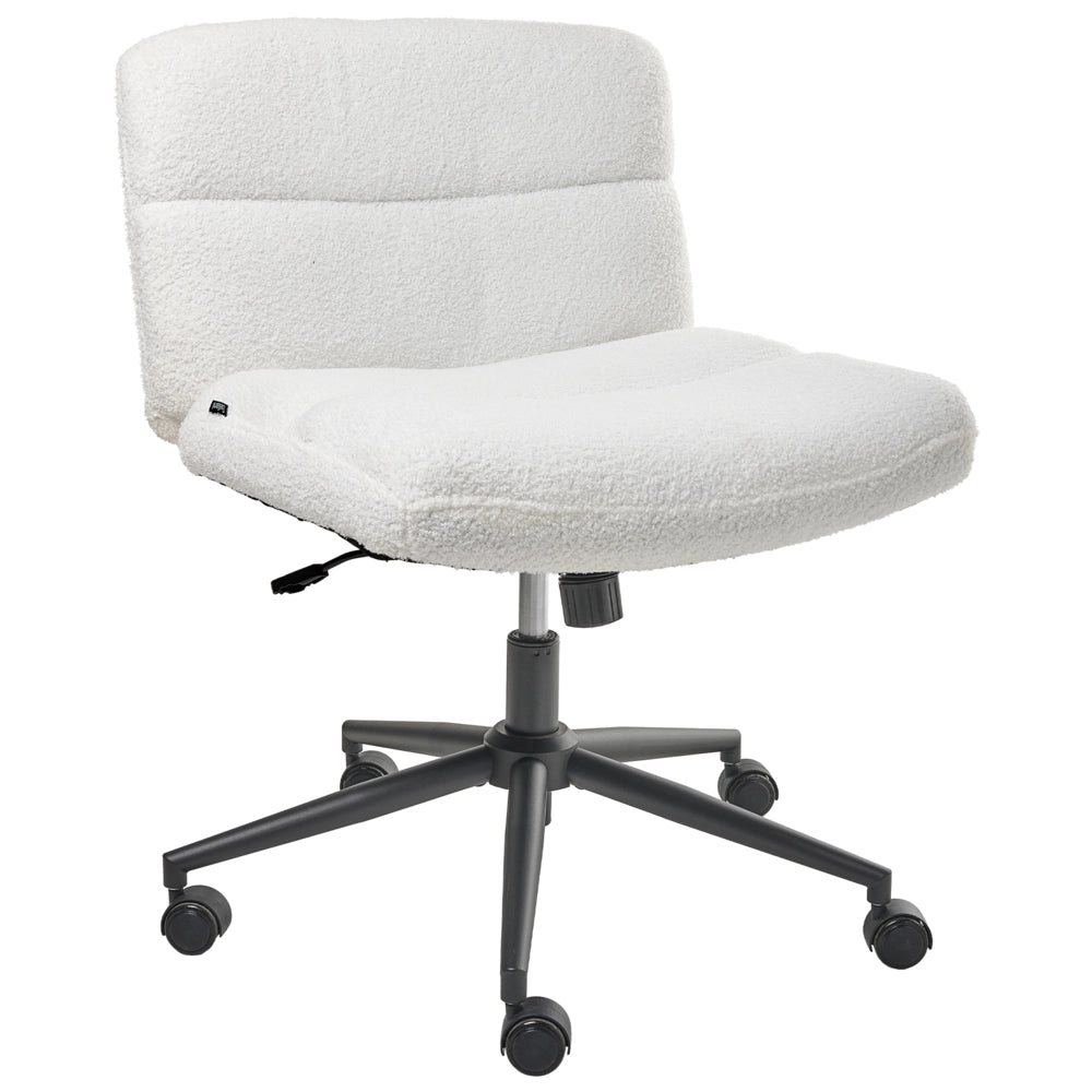 Sedia da scrivania per ufficio Bianco Boucle Teddy Rivestimento ampio senza braccioli Seduta pneumatica Base girevole Inclinabile