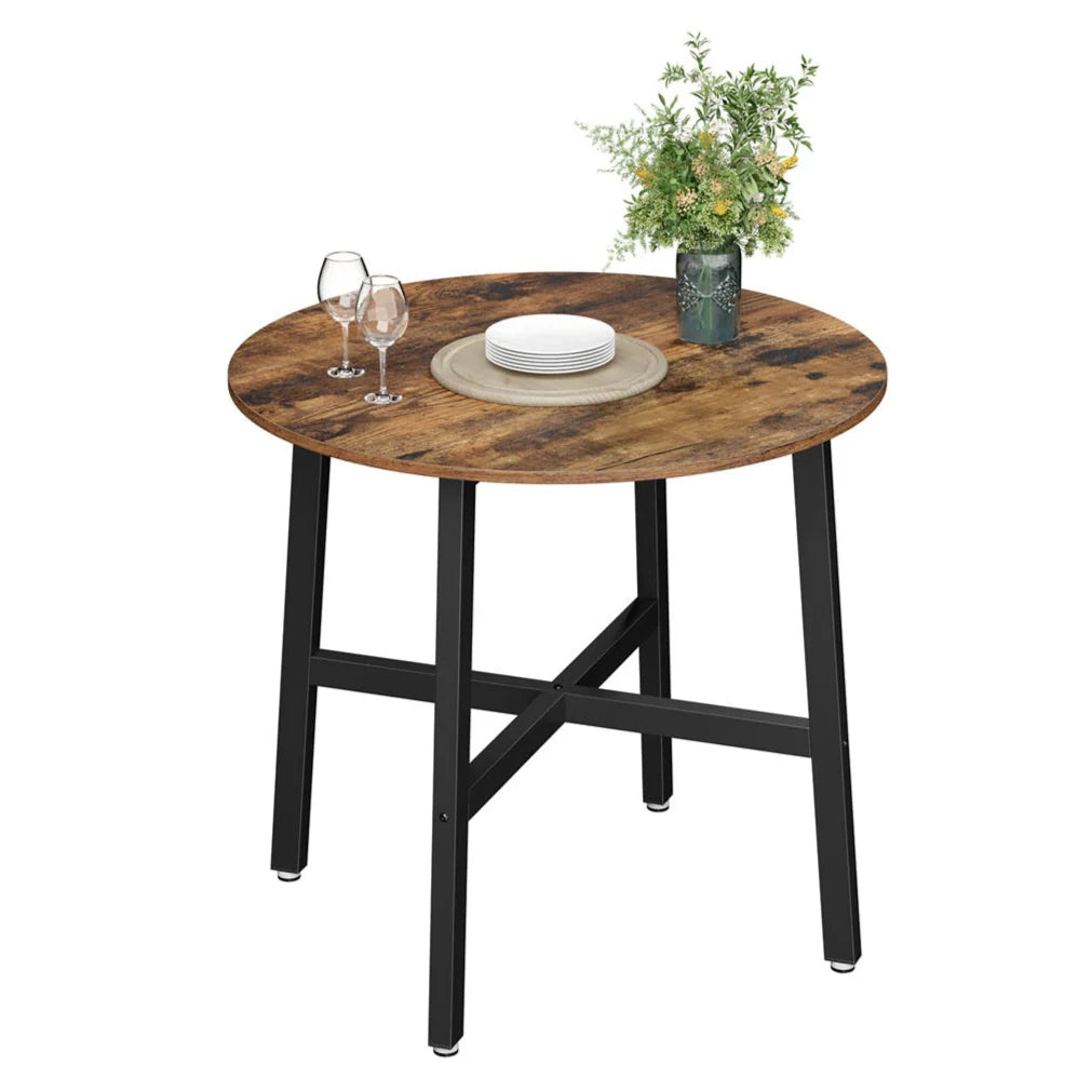 Tavolo da pranzo/cucina rotondo per soggiorno/ufficio 80 x 75 cm stile industriale marrone 12_0007437