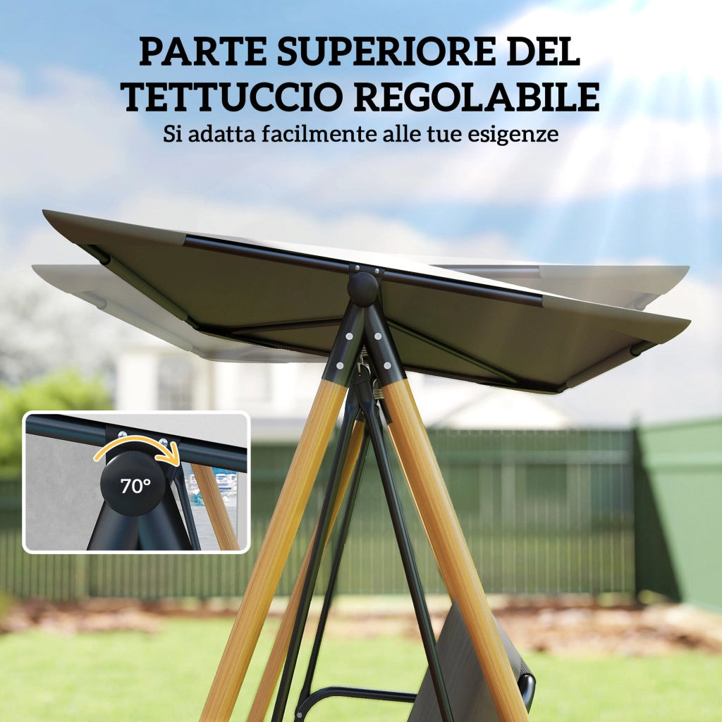 Dondolo 3 Posti con Tettoia ¨C zephmum ¨C Grigio, Acciaio e Textilene, 208x125x180 cm
