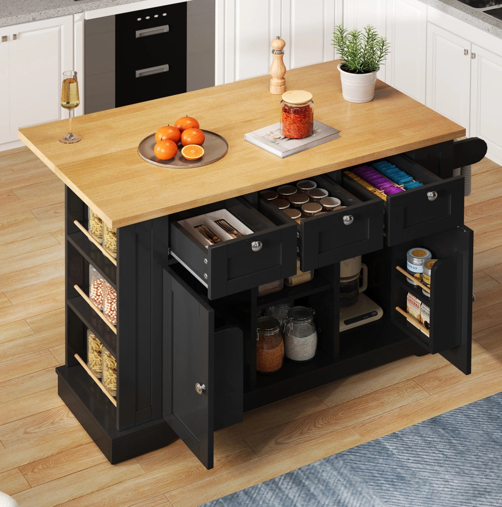 Isola cucina mobile con piano estensibile, prese USB e ruote
