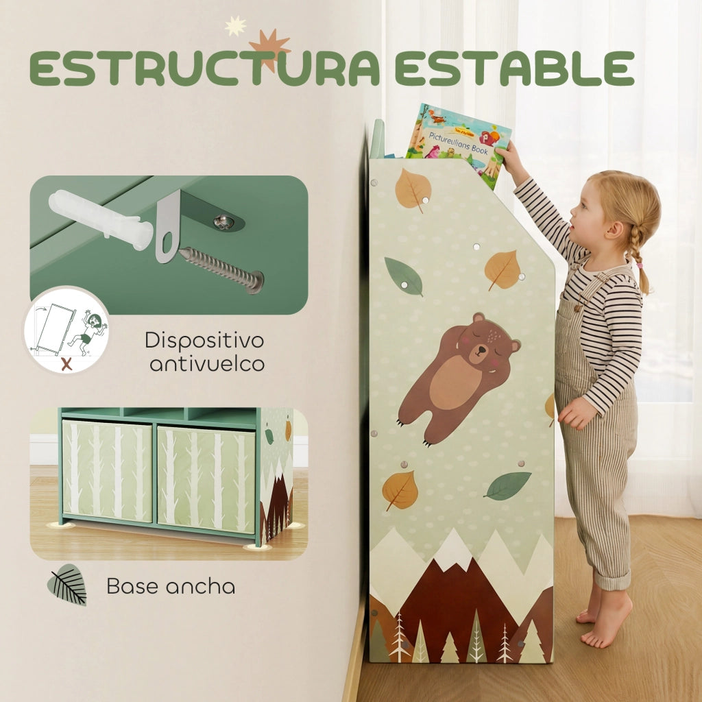 Scaffale Bambini con Cassetti Tessuto ¨C zephmum ¨C Verde 90x30x120
