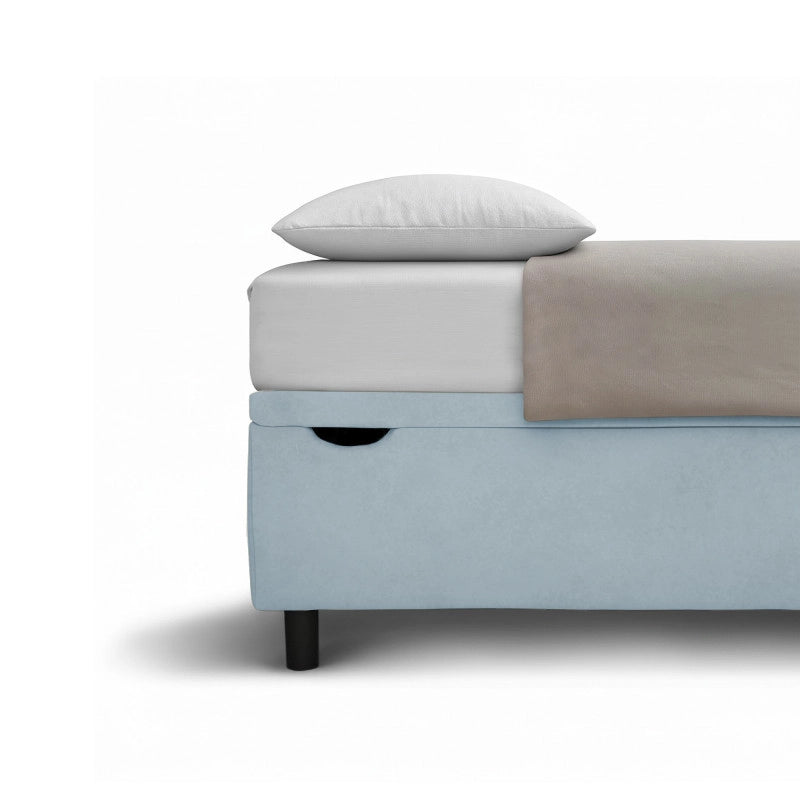 Letto imbottito Matrimoniale 160x200 cm Button - Contenitore,Microfibra,Azzurro