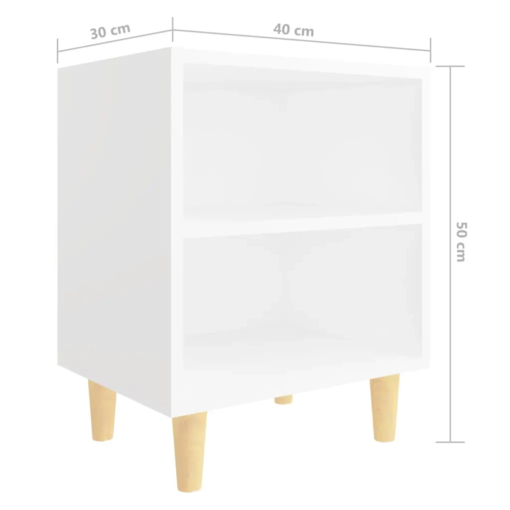 Comodino con Gambe in Legno Massello Bianco 40x30x50 cm 805779