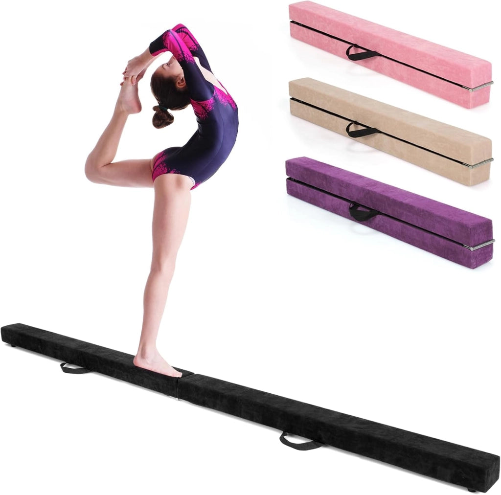 KOMFOTTEU Barra di equilibrio pieghevole da 210 cm, trave di equilibrio portatile con maniglie per il trasporto, barra da ginnastica artistica per bambini, carico di 70 kg