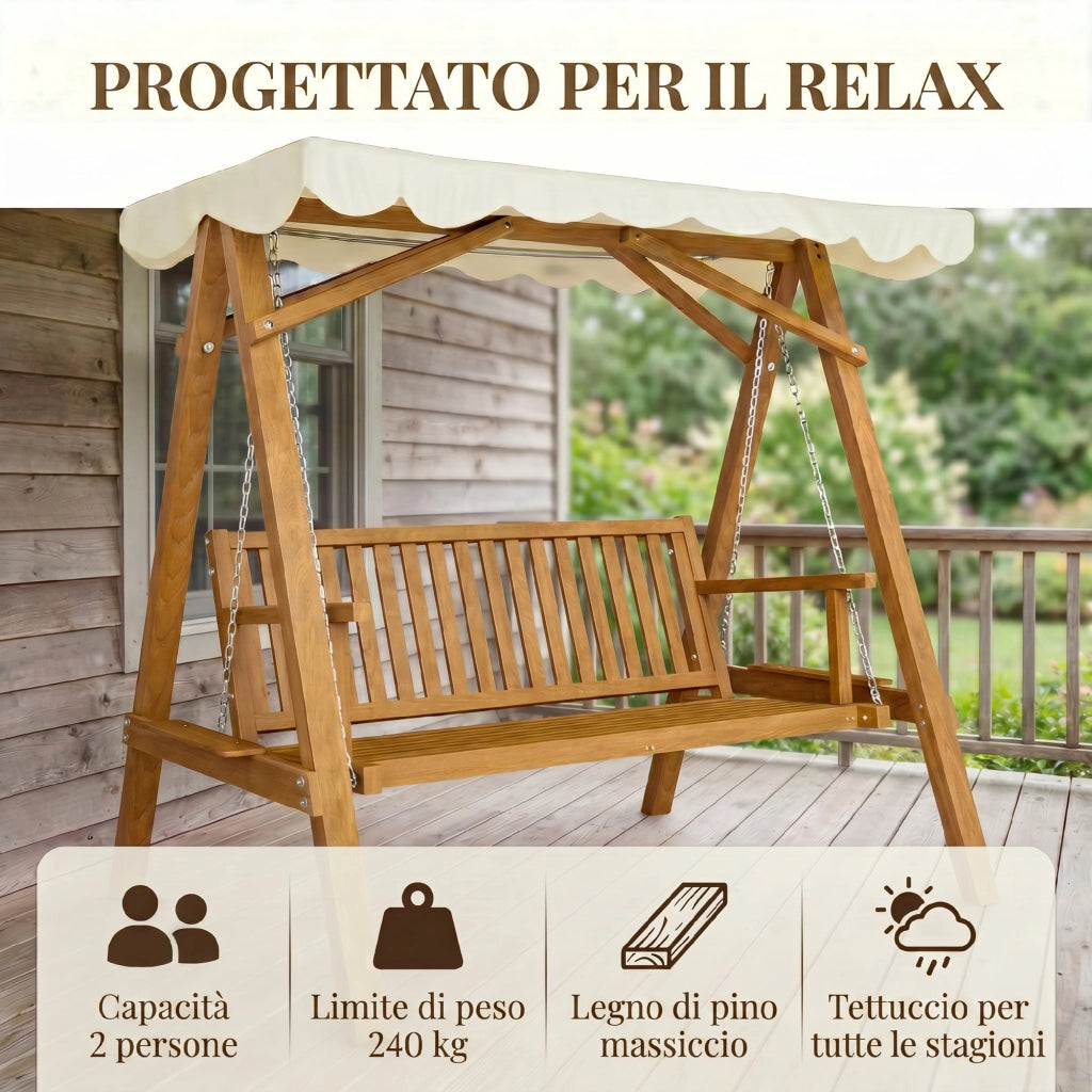 Dondolo da Giardino ¨C zephmum ¨C Legno Massello di Pino Grigio 162x130x185cm