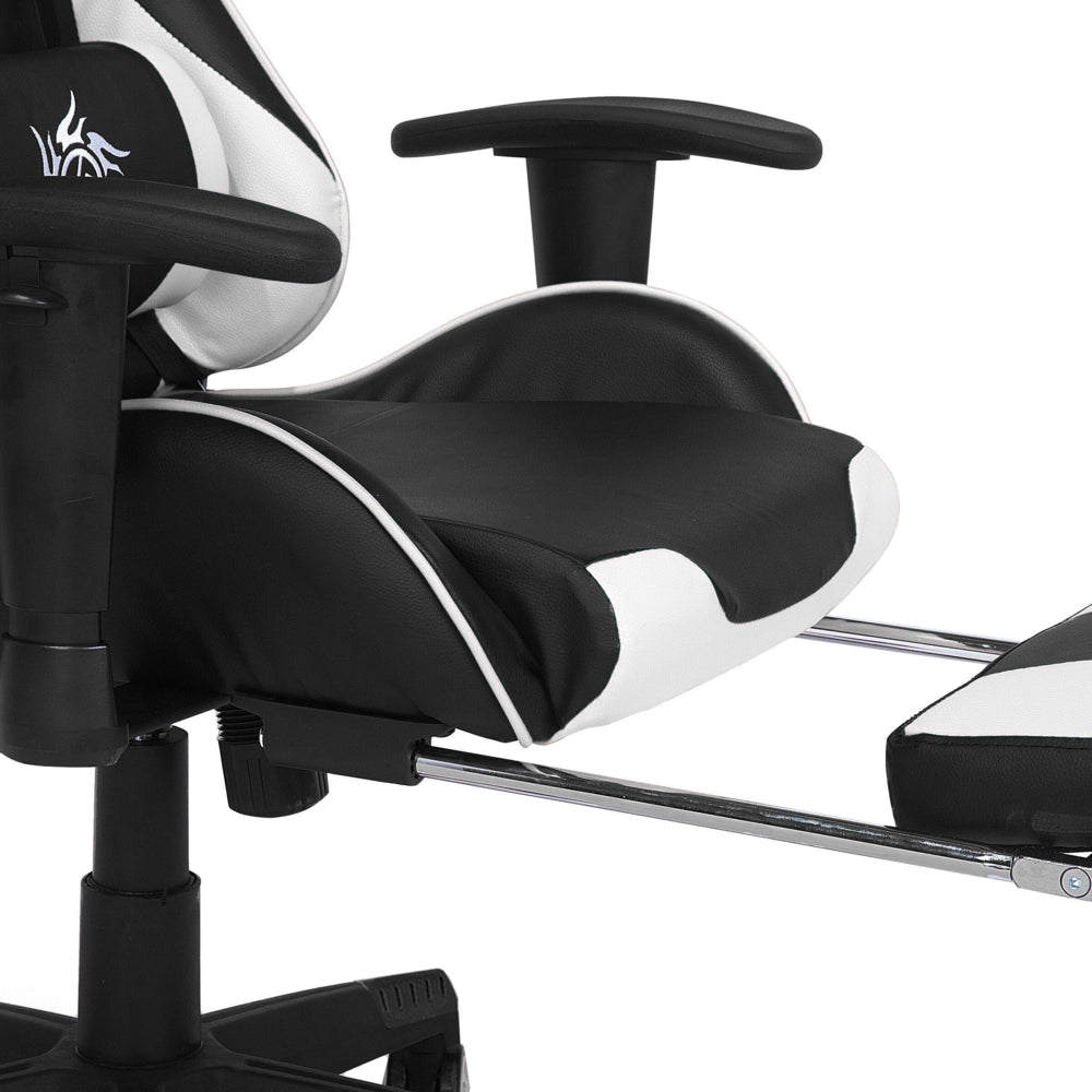 Sedia Gaming Nera Bianca Ecopelle Girevole Regolabile Braccioli e Poggiapiedi Regolabile in Altezza Moderna