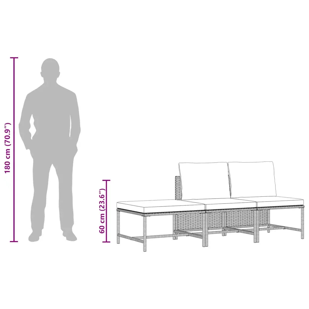 Salotto da Giardino-Set Divani da Giardino3 pz con Cuscini Grigio in Polyrattan
