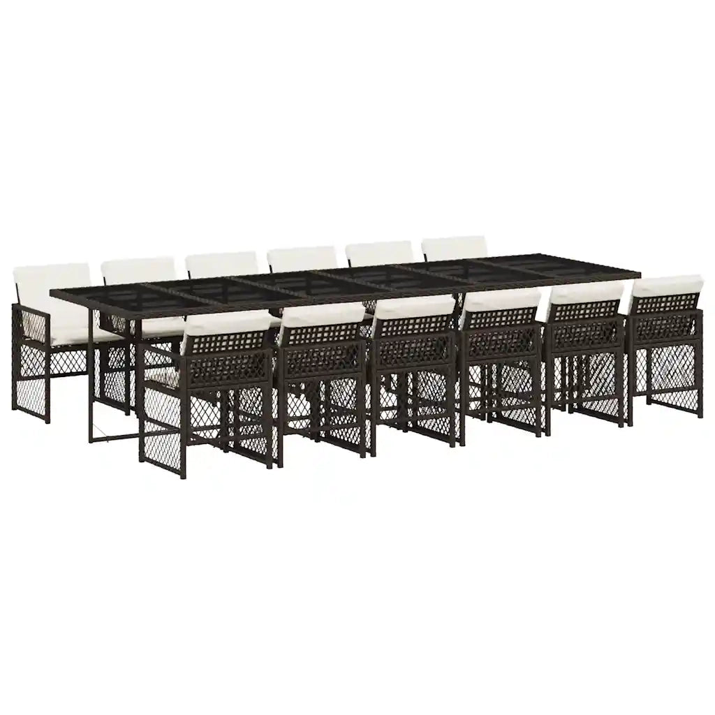 vidaXL Set da Pranzo da Giardino 13pz con Cuscini Marrone Polyrattan