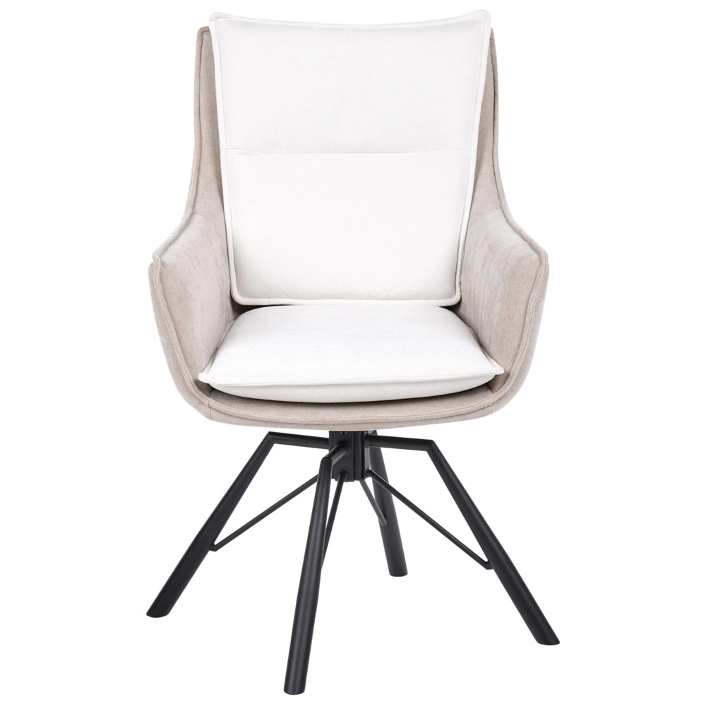 Poltrona beige-bianco sporco in ciniglia con base girevole in acciaio seduta rigida per soggiorno stile scandinavo moderno