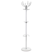 Trade Shop - Attaccapanni Appendiabiti Da Terra Con 17 Ganci In Metallo Cromo Bianco Base In Marmo 175cm -