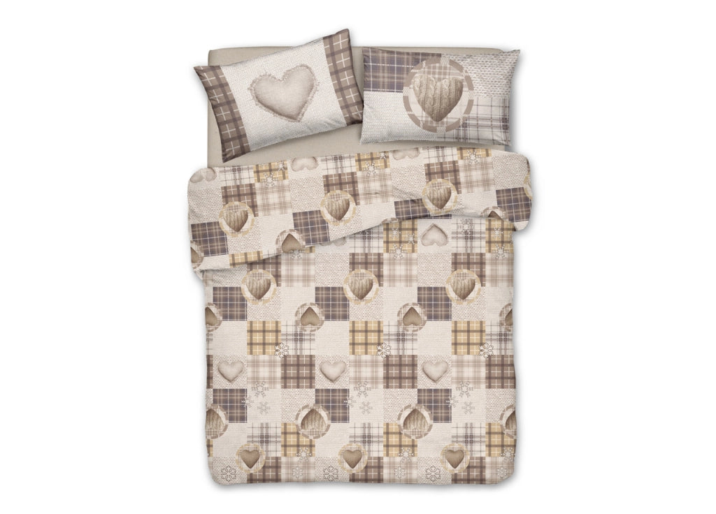Copripiumino Linea Pensieri Delicati In 100% Cotone Disegno Love Mountain - Matrimoniale - Beige