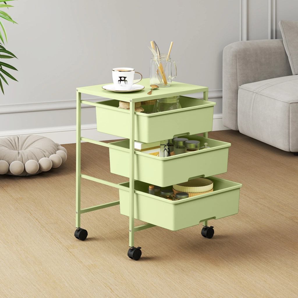 Carrello Multiuso 4 Livelli con Ruote e 3 Cestini ¨C Zephmum ¨C Verde 40.8x33.5x60.5 cm