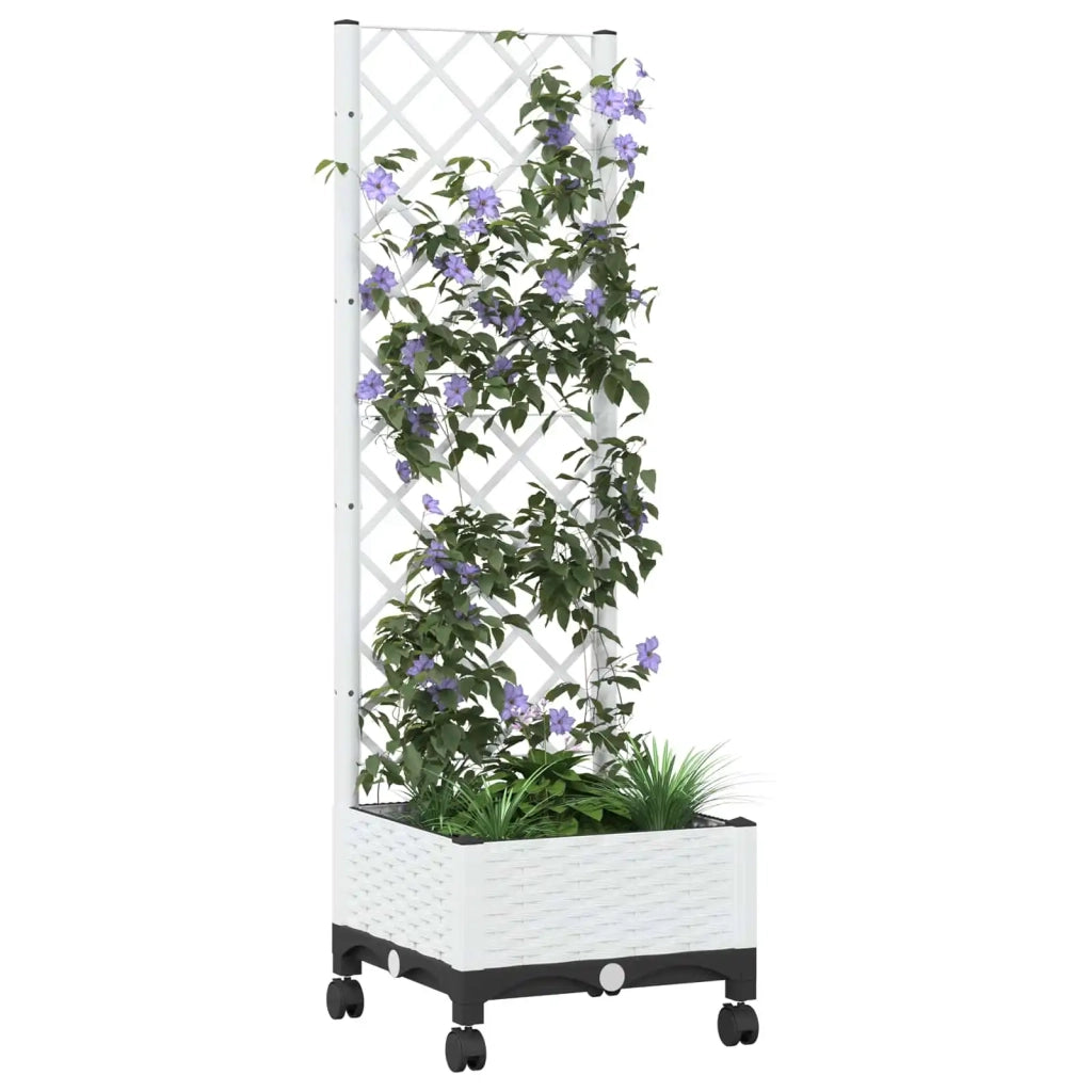 Vaso da giardino con grigliato e ruote Bianco PP 3422918