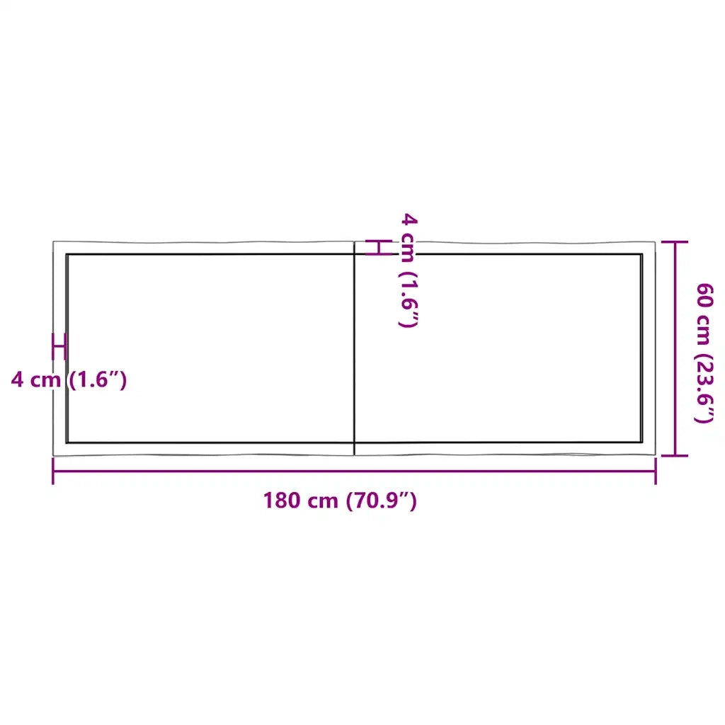 Piano Tavolo Marrone Scuro 180x60x(2-6)cm Rovere Non Trattato 364045