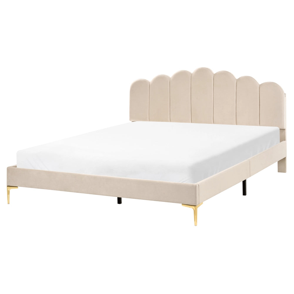 Letto matrimoniale 160 x 200 cm velluto Gambe in metallo beige con testiera e base a doghe