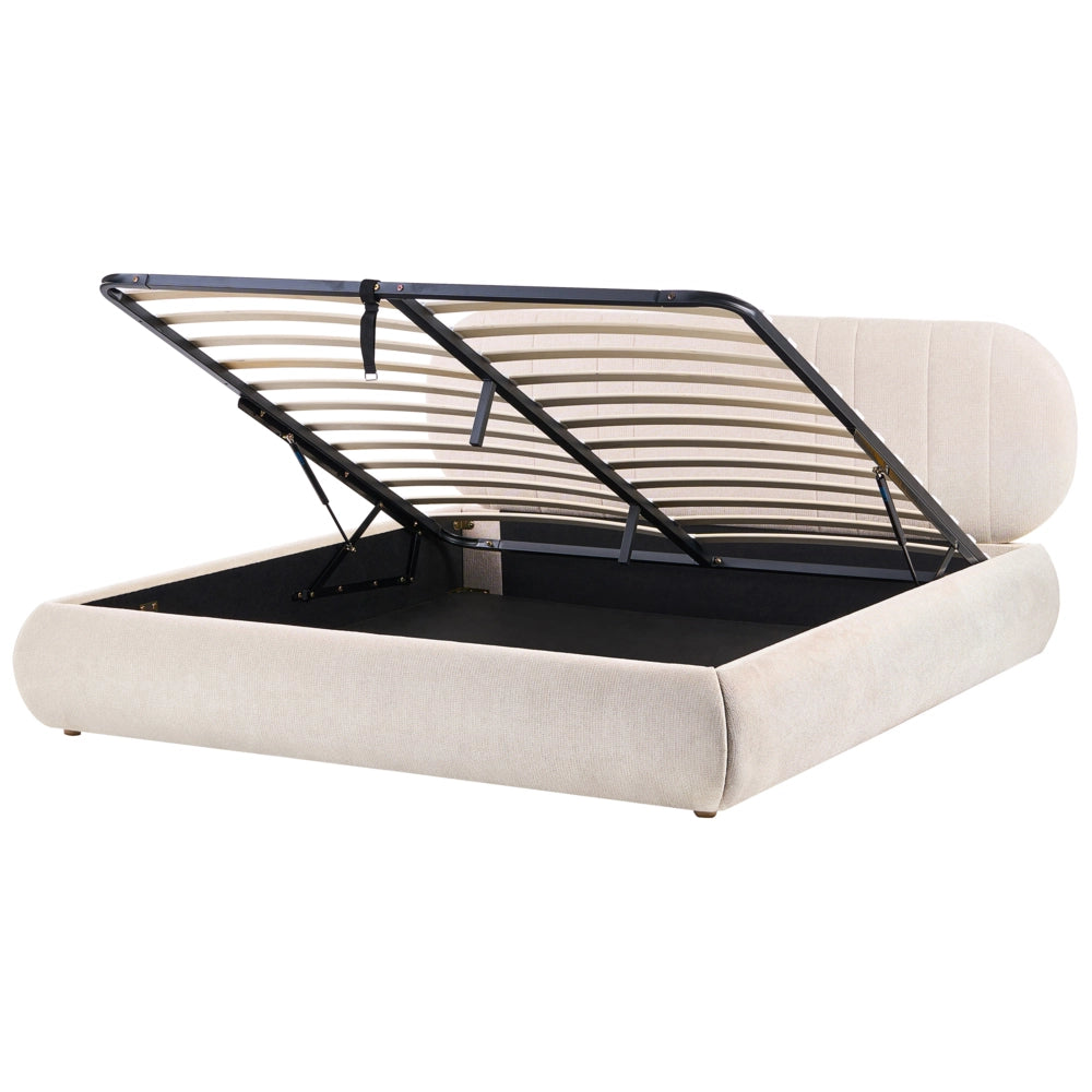 Letto matrimoniale imbottito con struttura a molle a sollevamento trapuntato 180 x 200 beige chiaro e contenitore sollevabile