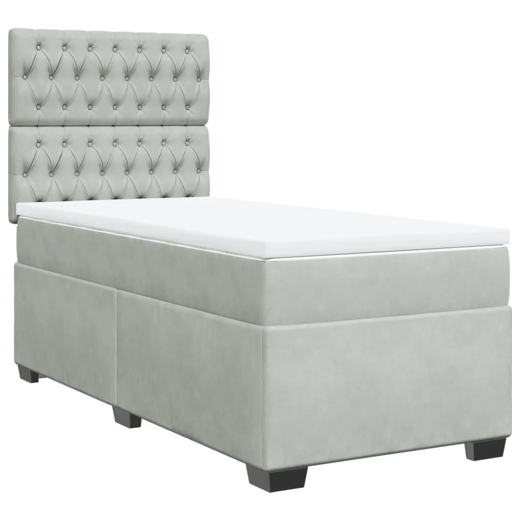 Giroletto a Molle con Materasso Grigio Chiaro 90x200 cm Velluto