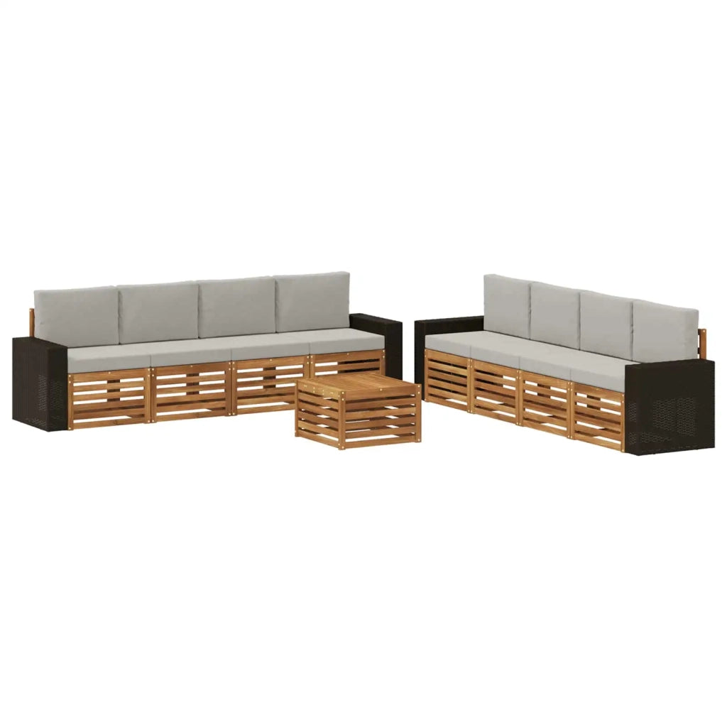Set di divani da esterno 9 pz Naturale e Grigio Chiaro 3384182