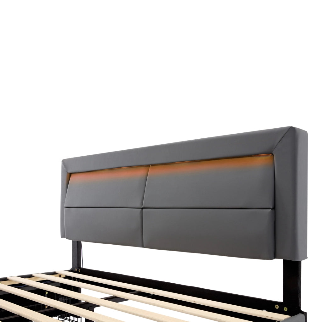 Letto imbottito 140x200 cm con LED, USB e 4 cassetti