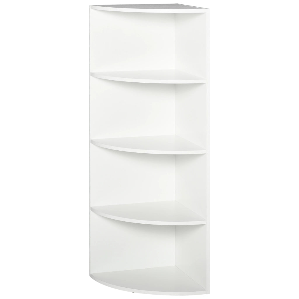 Libreria ad Angolo 4 Ripiani a Muro e Parete Legno 39.5x39.5x120cm Bianco