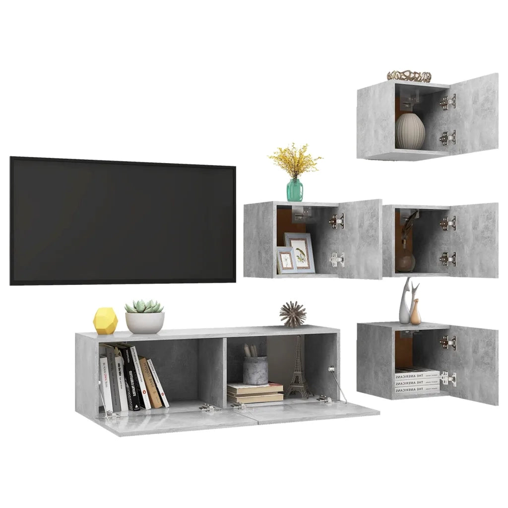 Set di Mobili Porta TV 5 pz | Armadietto TV | Mobile Porta TV Grigio Cemento in Legno Multistrato