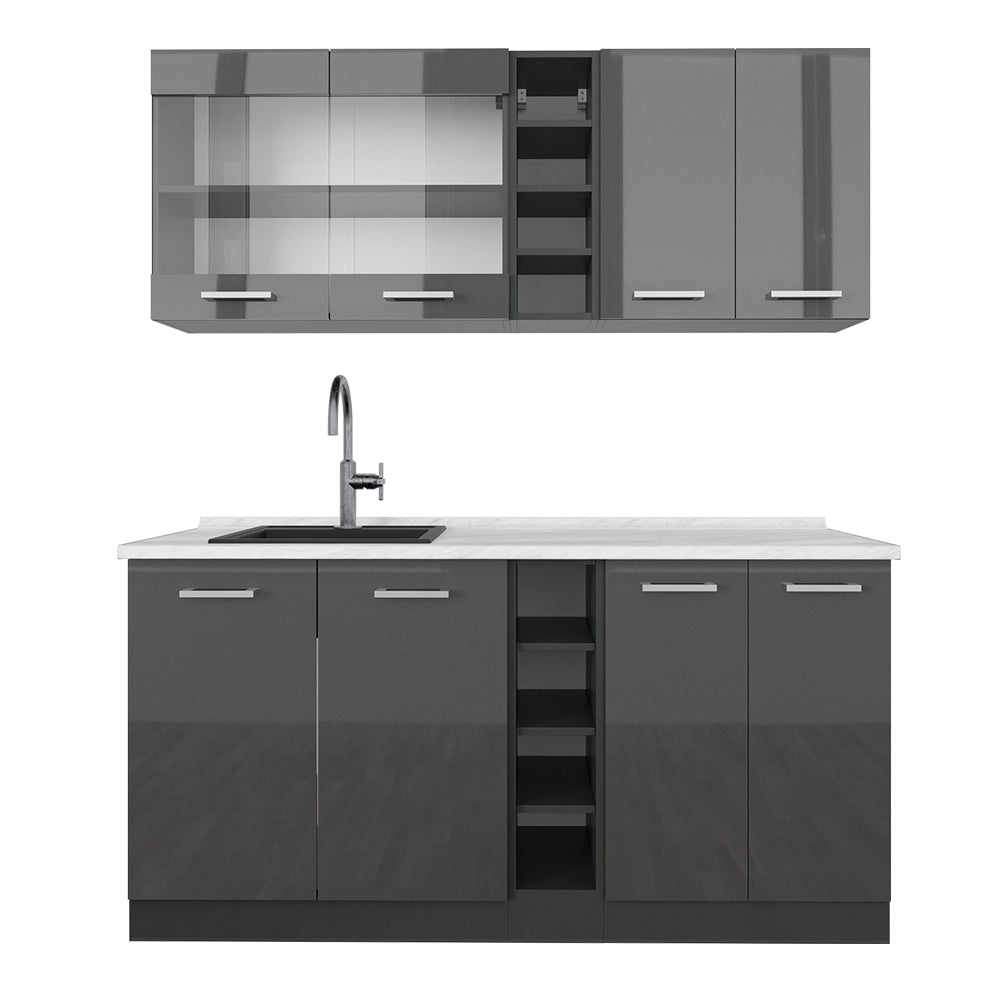 Vicco Cucina completa Antracite lucido/antracite 160 cm , PL Marmo