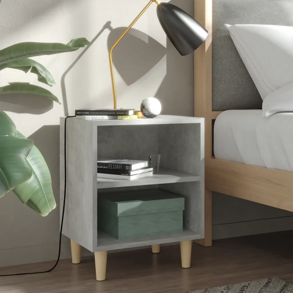 Comodini Gambe in Legno Massello 2pz Grigio Cemento 40x30x50 cm 805788