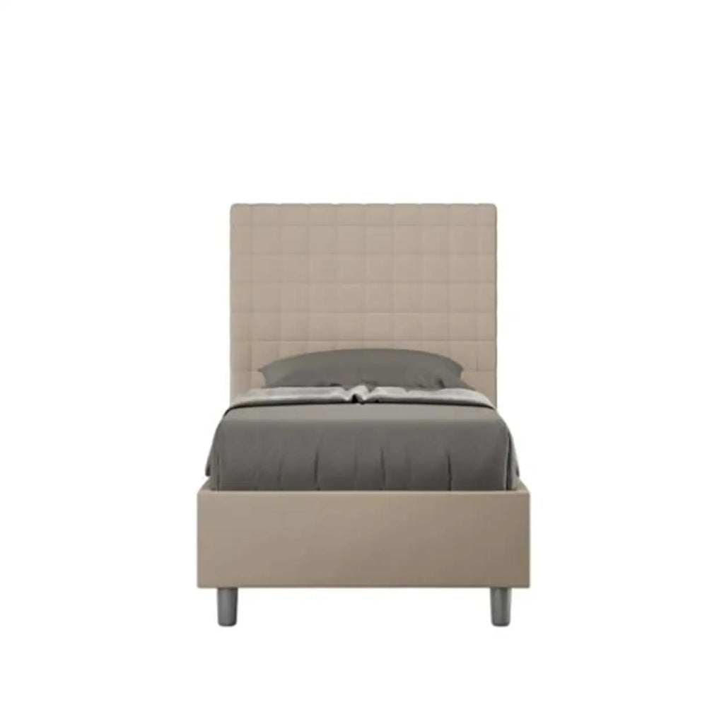 Letto singolo contenitore imbottito 80x210 similpelle tortora Sunny