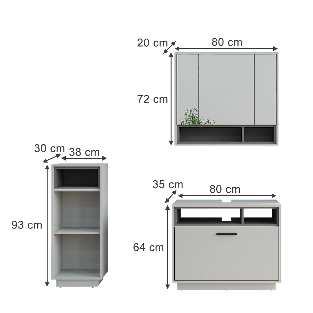 Vicco Set di mobili da bagno Grigio/antracite Set 2