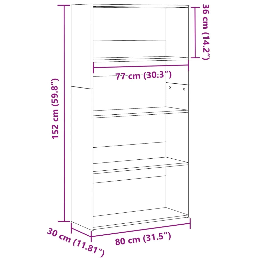 Libreria-Scaffale per Libri-Mobile di Stoccaggio Rovere Artigianale 80x30x152 cm in Legno Multistrato